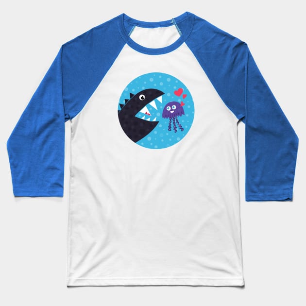 Cute Jellyfish In Love With Sea Monster Baseball T-Shirt by Boriana Giormova